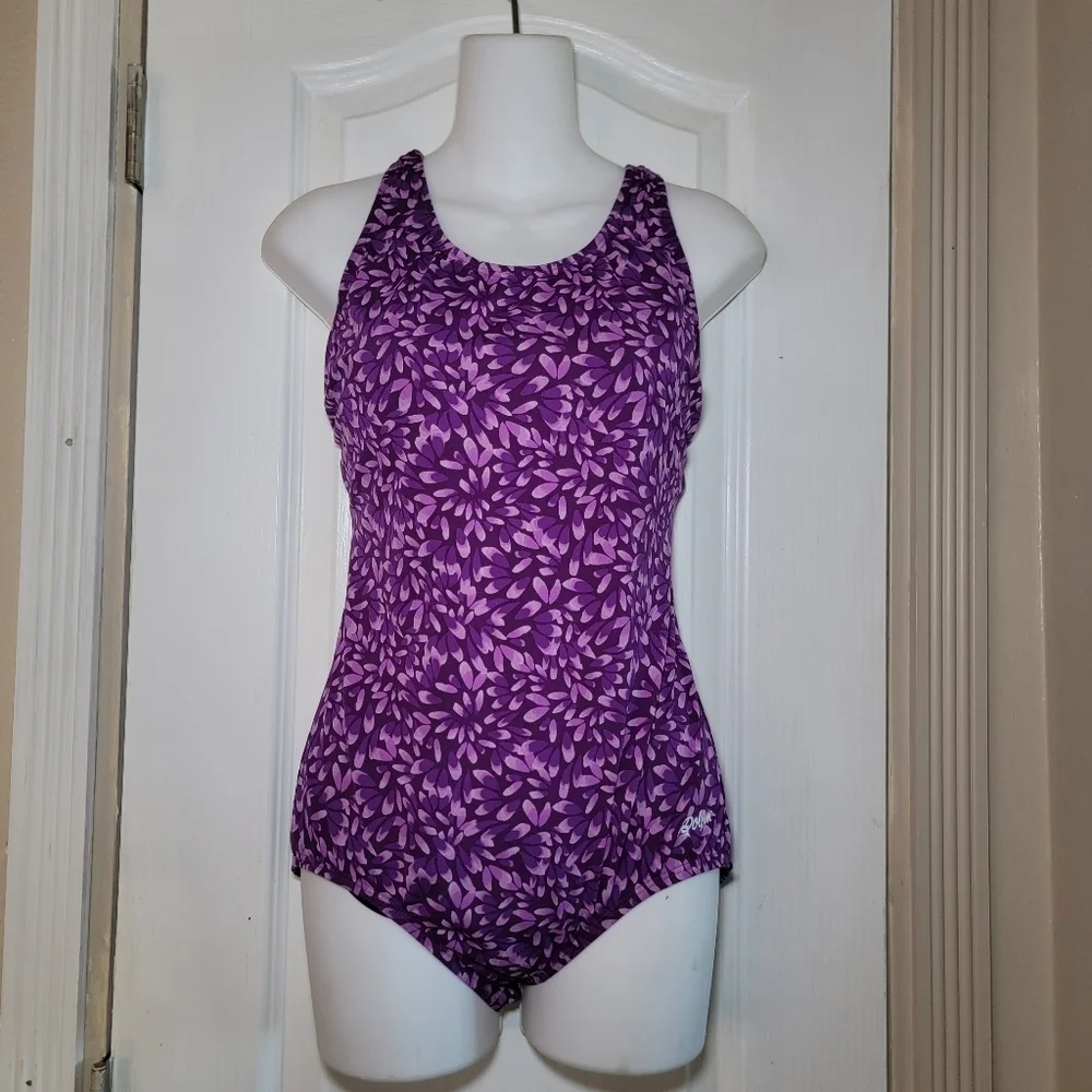Dolfin Purple Leaf Print Women's One Piece Swimsuit